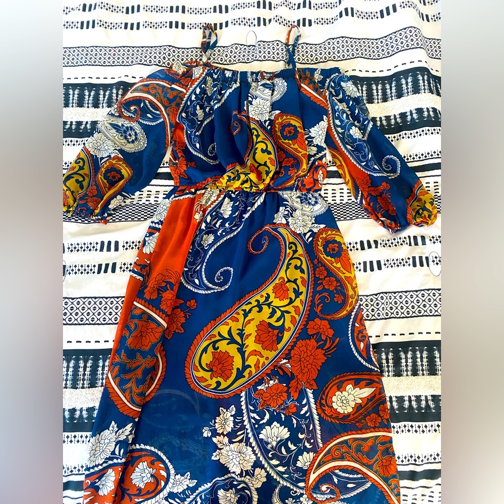 Rue21 Blue Orange Yellow Paisley Maxi Dress